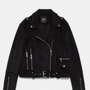 Black Faux Suede Biker Jacket